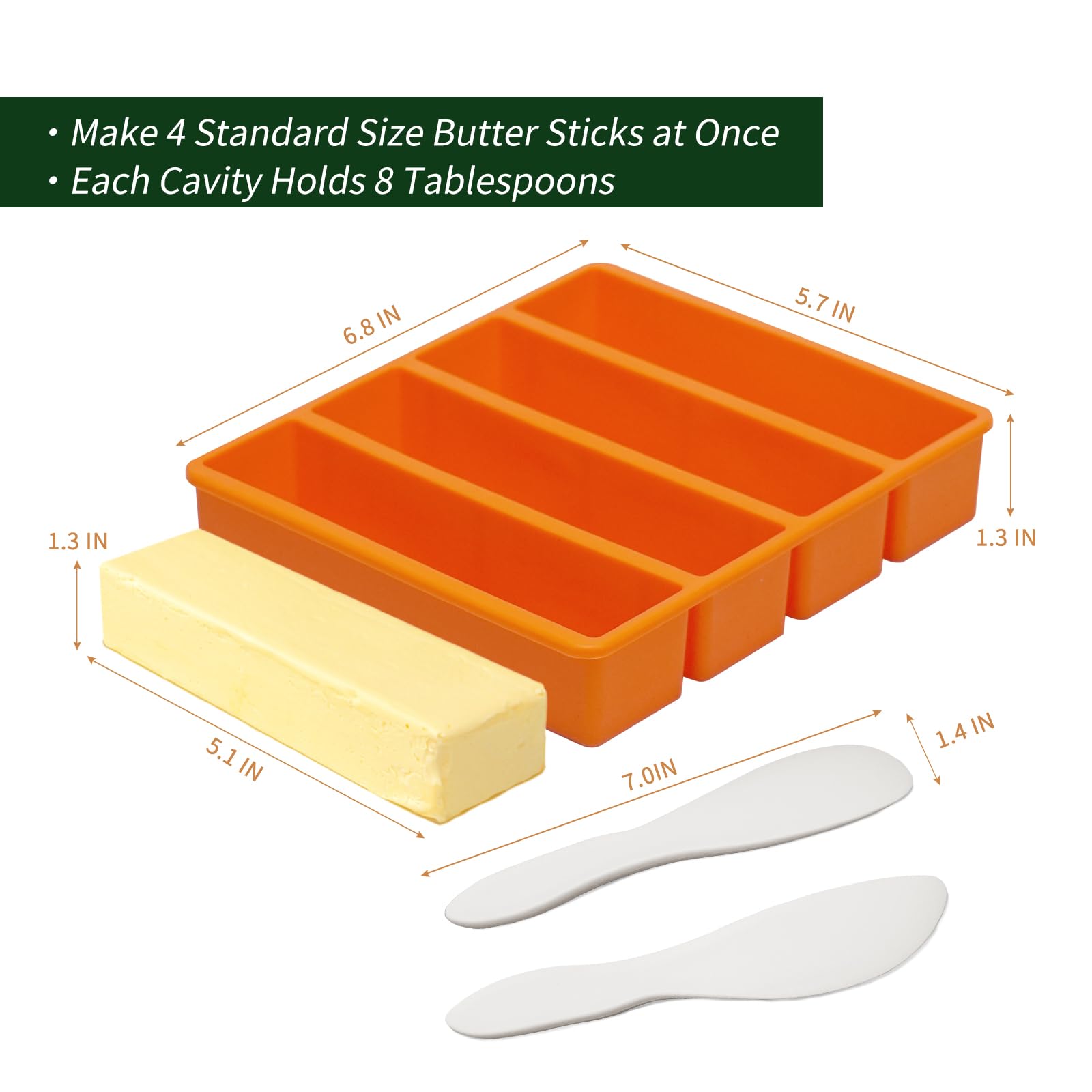 Butter Mold, Butter Molds Silicone with Lid, Quality Rectangle Butter Mold for Homemade Butter with 2 PCS Plastic Butter Spreader Knife, Non-Stick Butter Stick Maker for Refrigerator, Orange, UIRNCO