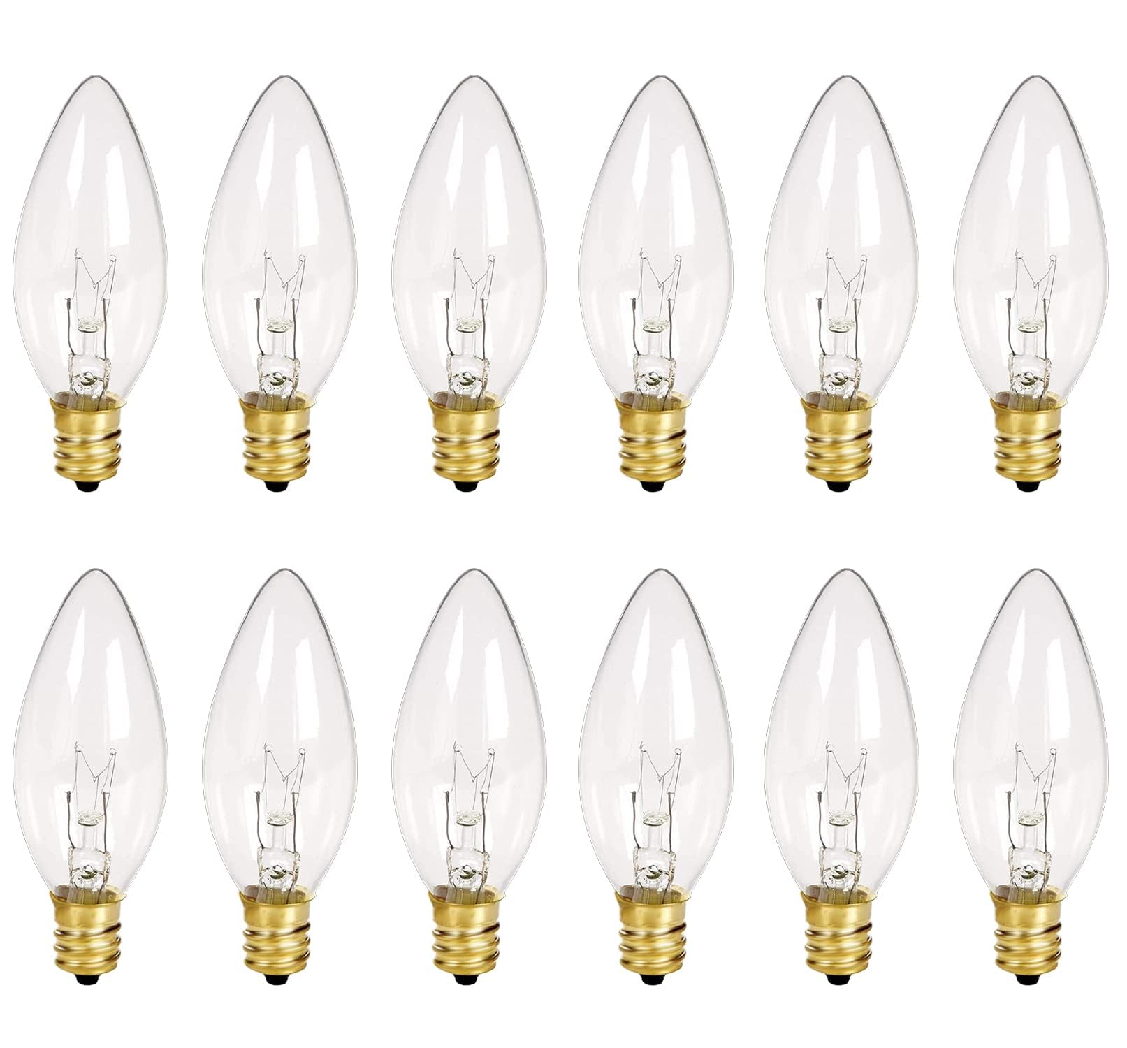 12 Pack Clear Torpedo Tip Replacement Bulbs, Replacement Light Bulbs for Electric Candle Lamps, Window Candles, Chandeliers- Clear Incandescent E12 Candelabra Base Light Bulbs- 120V 7 Watts Bulbs