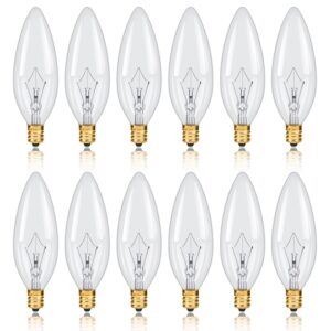 neteha 12 pack candelabra torpedo 25w e12 base 120v decorative vintage light bulbs, 2700k warm white dimmable edison candle bulbs for chandeliers, ceiling fan lights and pendants