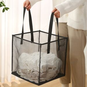 Foldable Laundry Hamper, Portable Mesh Laundry Basket with Handles, Collapsible Washing Laundry Bin Organizer for Storage Clothes Toys In Bedroom Bathroom