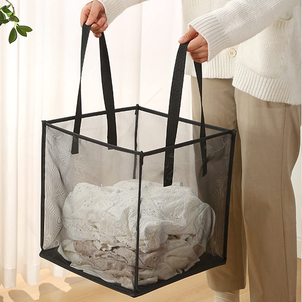 Foldable Laundry Hamper, Portable Mesh Laundry Basket with Handles, Collapsible Washing Laundry Bin Organizer for Storage Clothes Toys In Bedroom Bathroom