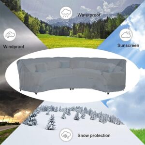 UCARE Curved Sofa Cover Outdoor Couch Sectional Protector Waterproof Half Moon Sofa Set Cover with Windproof Elastic Cord for Garden Lawn Indoor Grey (89.7x45.6x33.8in/228x116x86cm)