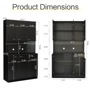 Boloni Kitchen Pantry Cabinets with 6 Doors and 3 Adjustable Shelves, 71" China Cabinet Hutch with Freestanding, Buffet Cabinet with Storage, Microwave Stand with Storage Cabinet, Black