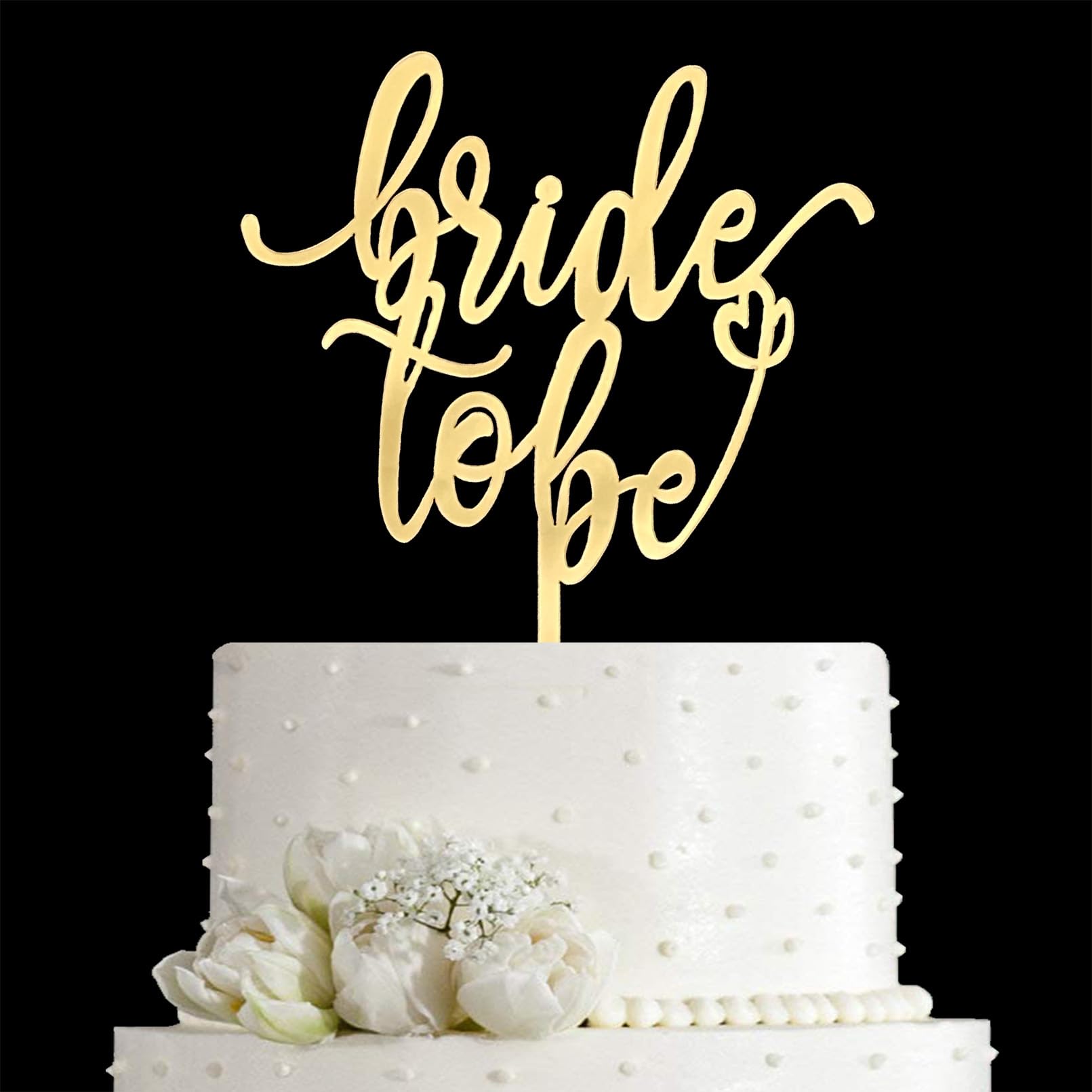 JIEEIN Bride to Be Cake Topper - Mirror Gold Acrylic - Sparkly Bridal Shower/Bachelorette Party Cake Topper