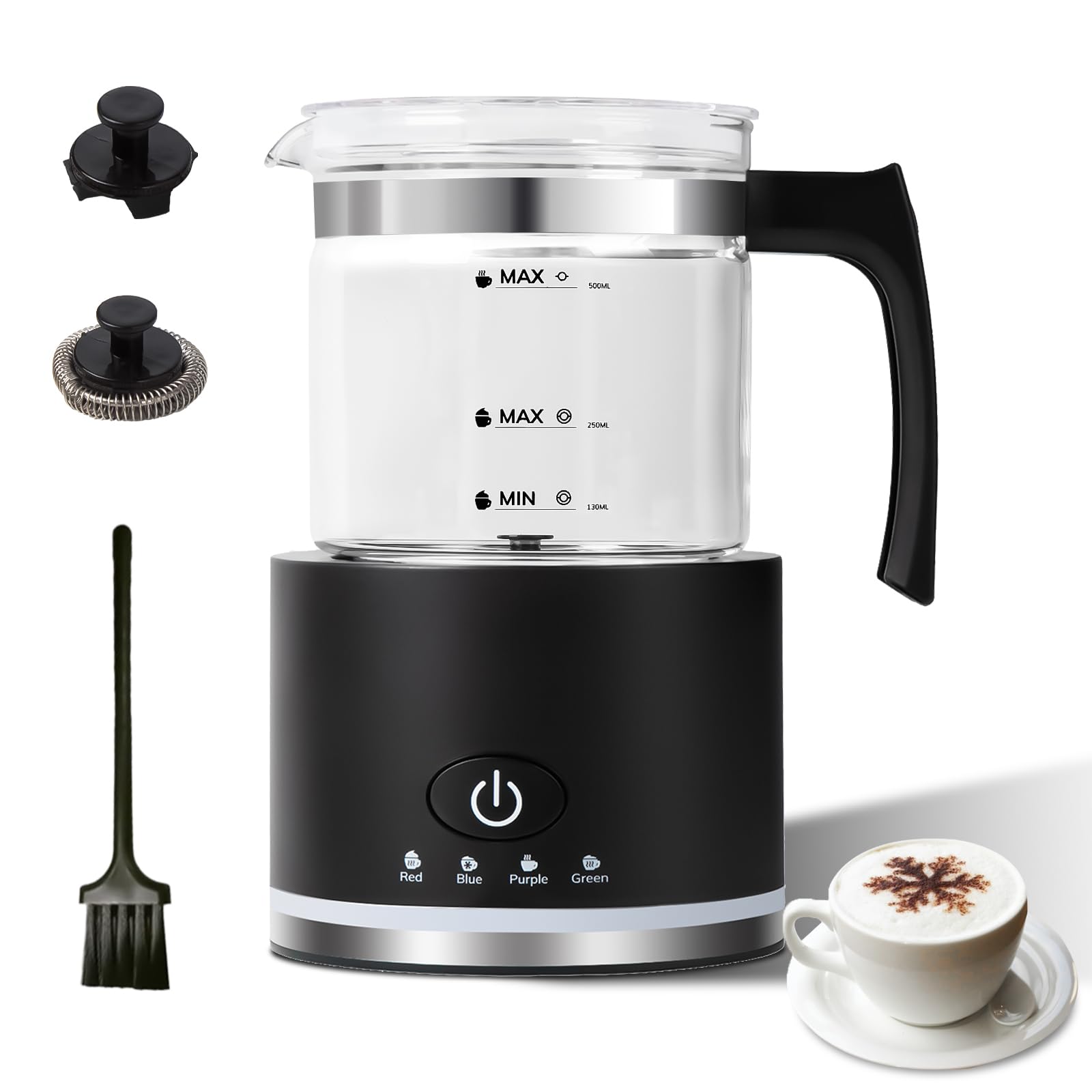 Electric Milk Frother, 4 in 1 Milk Frother and Steamer, Milk Steamer,16.9OZ/500ml Automatic Warm and Cold Foam Maker for Coffee,Latte, Cappuccino, Macchiato, Hot Chocolate, Dishwasher Safe (Black)