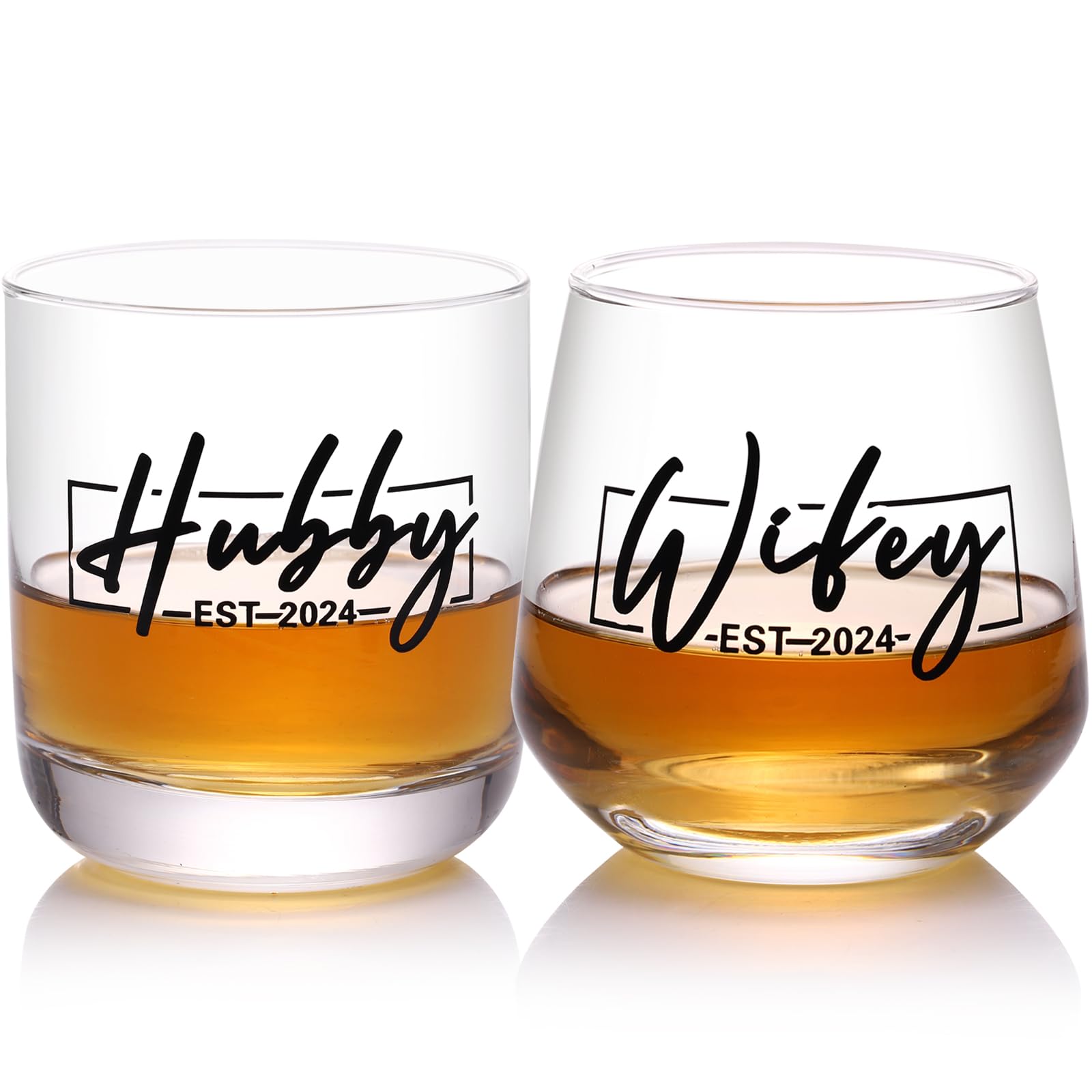 Hubby & Wifey EST 2024 Wedding Glass Set,Unique Wedding Gifts for Couples,Bridal Shower Gifts,Unique Gift for Engagement,Wedding,Newly-Married Anniversary for Him