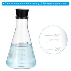 PATIKIL Erlenmeyer Flask, 2 Set 250ml 8.5oz Narrow Mouth Graduated Flasks with Rubber Stopper Borosilicate Glass Flasks with Printed Graduation for Lab Experiment Chemistry Science Study