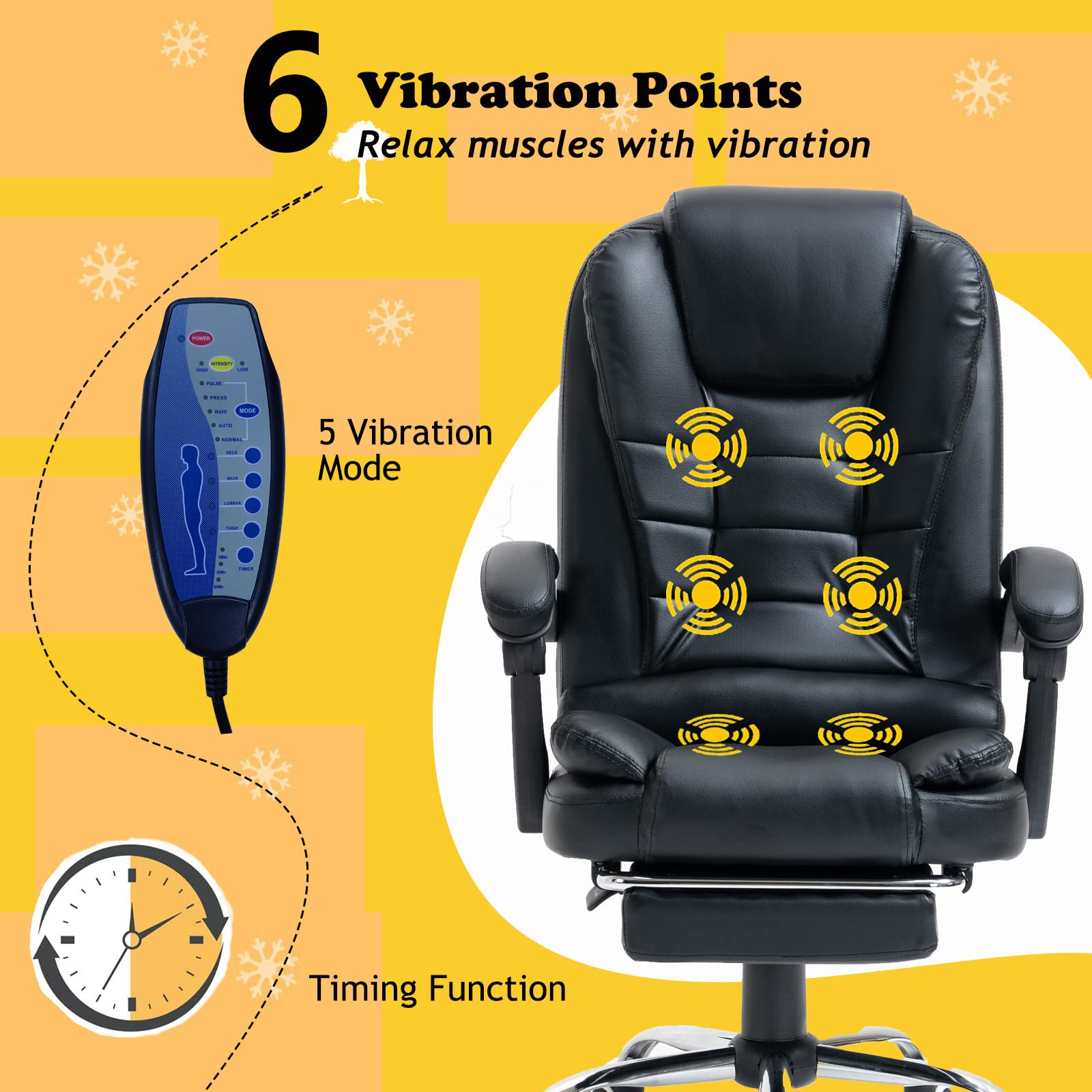 Joyo Funiture Vibration Massage Office Chair, Reclining Office Chair w/Footrest, High-Back Office Chair, PU Leather Computer Desk Chair w/Height & Armrest Adjustable, 280 lb Capacity, Black