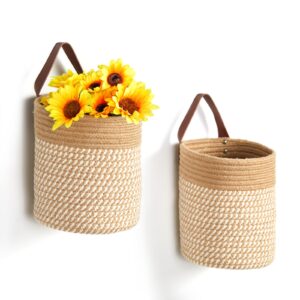 dullemelo wall hanging basket 7 x 8 inches hanging storage baskets for decor, set of 2 woven storage baskets,wall baskets for storage entryway wall decor,jute&khaki