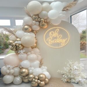 Sand White Gold Balloons Garland Arch Kit, Beige Nude White Balloon with Champagne Gold Latex Balloons for Boho Birthday Wedding Baby Shower Bridal Shower Engagement Party Decorations