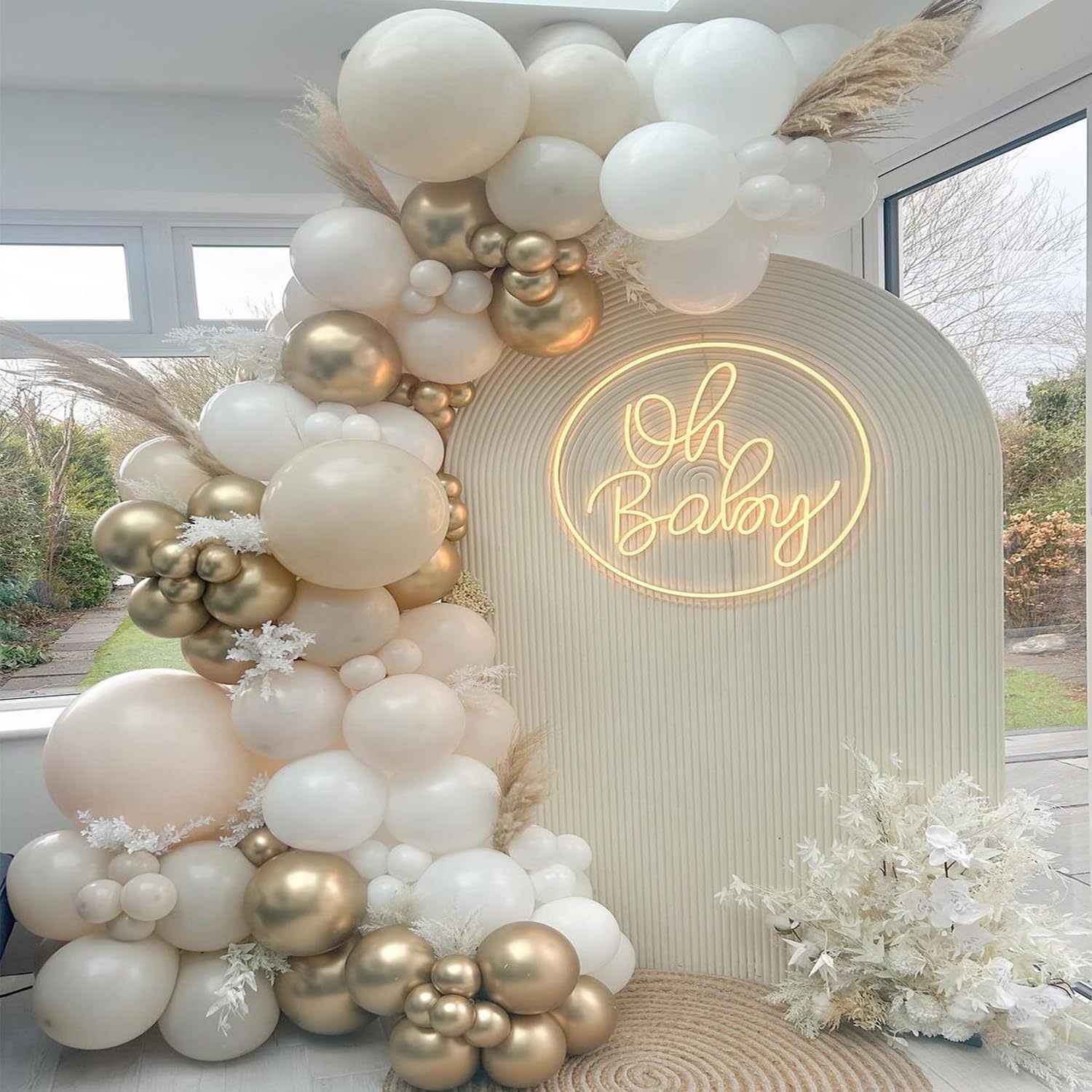 Sand White Gold Balloons Garland Arch Kit, Beige Nude White Balloon with Champagne Gold Latex Balloons for Boho Birthday Wedding Baby Shower Bridal Shower Engagement Party Decorations