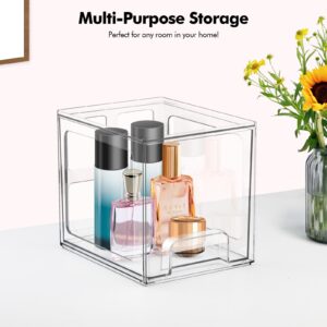 Lunhoo Stackable Storage Drawers, Makeup Organizer with Handle, Clear Storage Bins for Bathroom, Bedroom, Under-sink, Pantry (Transparent)