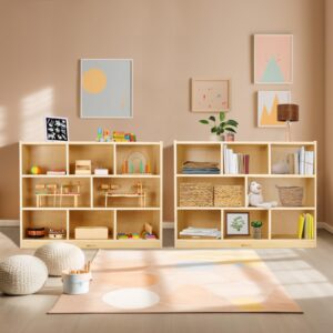 wingyz Wooden Storage Cabinet, 8-Section Kids Toy Storage Organizer, Spacious Montessori Kids Bookshelf, Toy Shelf Storage Organizer for Playroom Bedroom Classroom Nursery Study Room Living Room