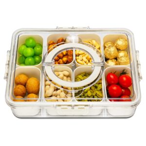 HRXFOZ Divided Serving Tray with Lid and Handle,8 Compartments Snacks Box,Snack Fruit Tray,Veggie Tray,Portable Snack Platter for Candy Fruits Nuts Snack Party Entertaining Picnic (1 PCS)