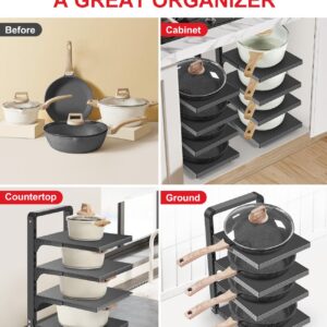 SIMPFIT Pots and Pans Organizer under Cabinet, Heavy Duty Pan Organizers for Cabinet & Counter, 4 Tier Adjustable Pan & Pot Rack for Kitchen Cabinet Organizers and Storage