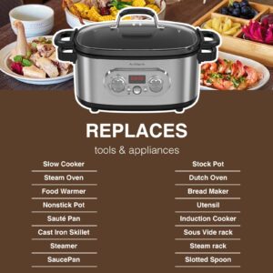 Anfilank 10-in-1 Programmable Slow Cooker with Timer, 6.8 Quart Crock Pot, Presets to Sous Vide, Bake, Sauté, Cook Rice& More, Nonstick Dishwasher-Safe Pot, Adjustable Temp&Time, Stainless Steel