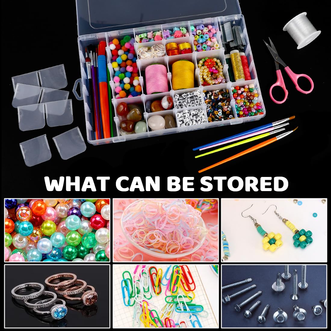 ZANZANYUHANG 36 Grids Clear Plastic Organizer Box, Craft Organizers and Storage, Bead Organizer with Adjustable Dividers, Jewelry Organizers and Storage for Beads, Fishing, DIY Crafts