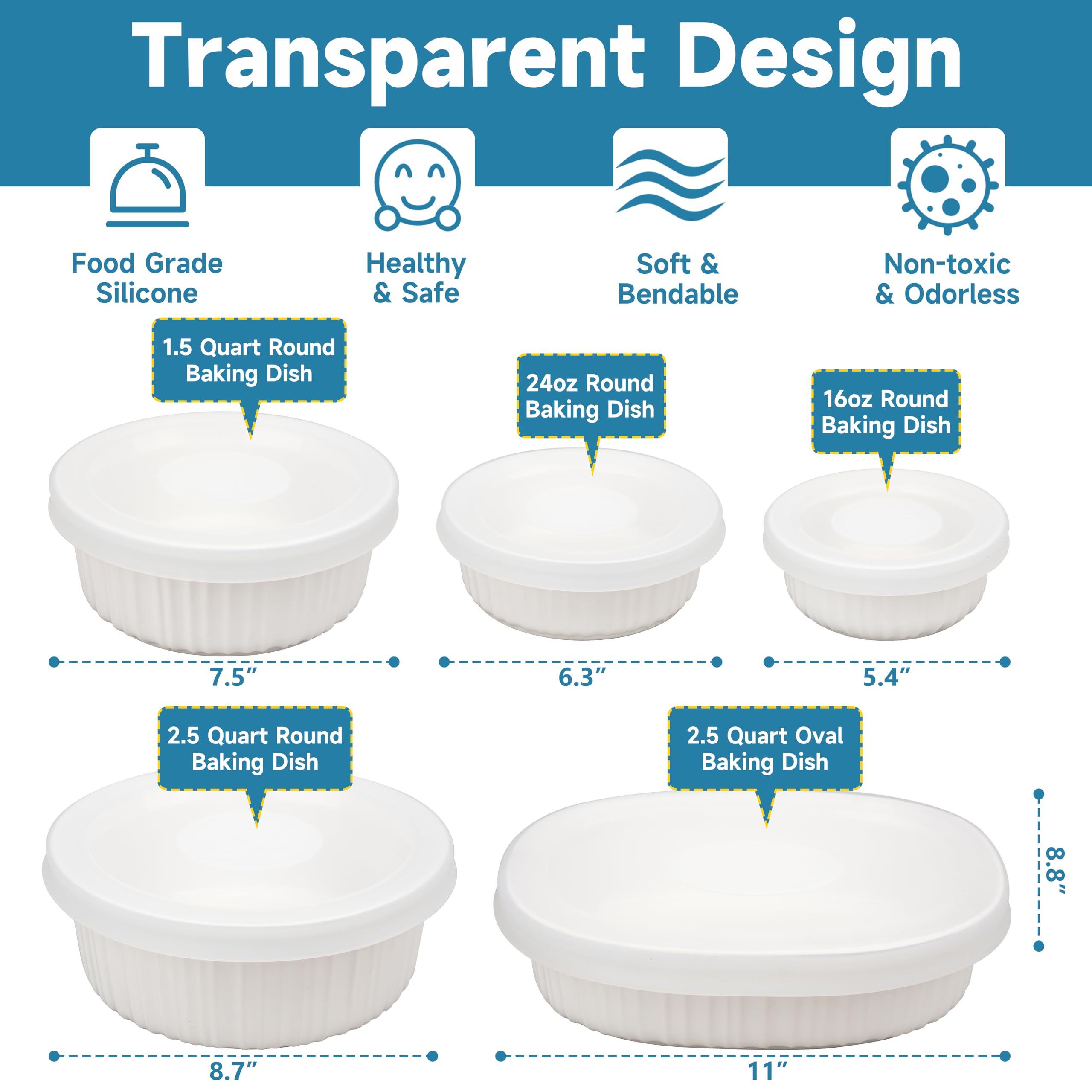 Purekra Silicone Lids for CorningWare 16-Ounce Round Dish, 2 Pack Reusable Covers for CorningWare Baking Dish (Dishes not Included) Dishwasher & Microwave & Freezer Safe