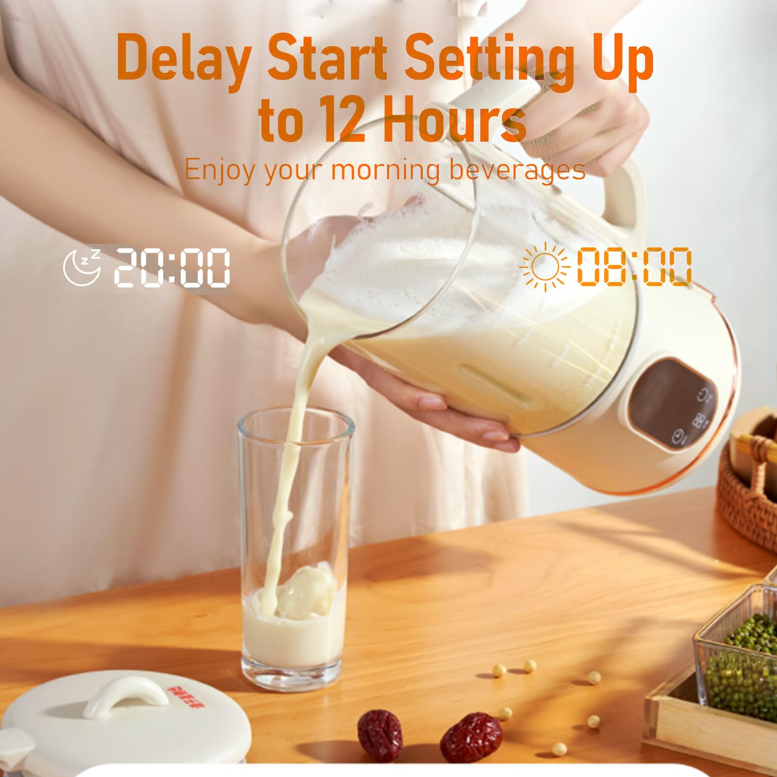 Automatic Nut Milk Maker,40oz Soy Milk Maker for Homemade Almond,Oat,Soy Milk,Plant-Based Milk,Soup Maker Machine,Milk Maker Machine with Delay Start/Keep Warm/Self Clean/Boil Water (White)