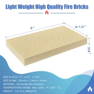 Protalwell Woodstove Firebricks, Fire Bricks, Size 9" X 4-1/2" X 3/4", High Temperature Resistant Fire Bricks Replacement for Wood Stoves, 6 Pieces