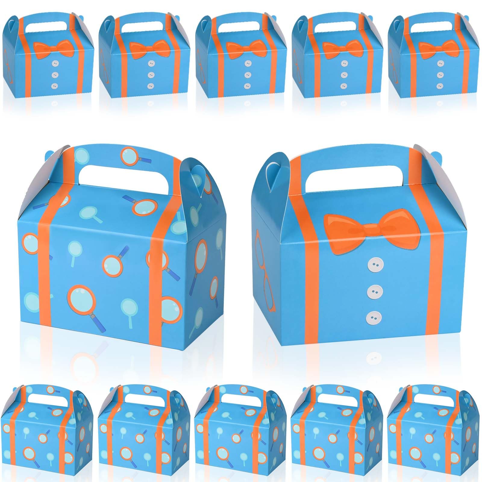 16 Pack Orange Blue Party Favor Boxes Blue Orange Cartoon Paper Treat Boxes for Birthday Party Baby Shower Party Supplies