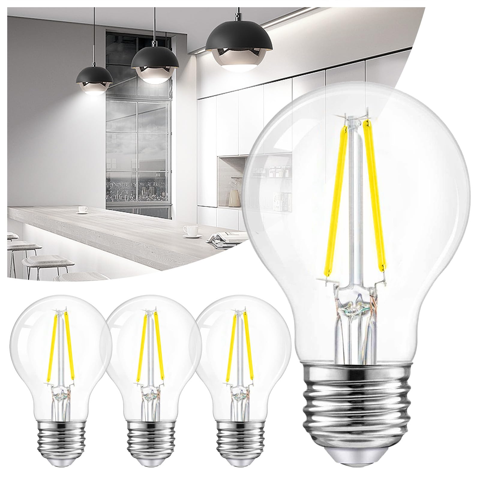 DAYBETTER 4 Pack LED Edison Bulbs, E26 LED Bulb 60W Equivalent, High Brightness 800 LM Daylight White 5000K, A19 LED Filament Light Bulbs, Clear Glass Style for Home, Non-Dimmable