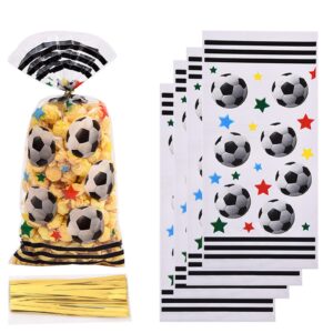 cstywc 50pcs soccer treat bags gift bags soccer party favors bag heat sealable treat candy bags soccer cellophane bag with twist ties for sports themed party supplies