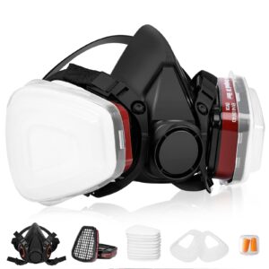 lqiqiz chemical respirator mask w/filter - reusable half face dust respirator gas mask for spray paint organic vapor welding (6200+6001 black)