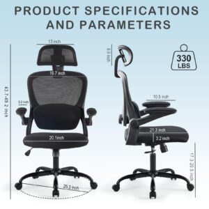 Estevo Ergonomic Office Chair with Tilt-Lock, Home Office Desk Chair with Auto Lumbar Support, High Back Mesh Desk Chair with Adjustable Headrest, Swivel Task Chair or Study Room Bedroom,Black