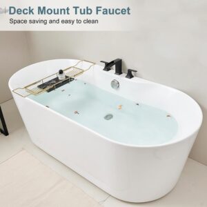 HEYMYTAP Brass High Flow Roman Bathtub Faucet Black Tub Faucet, Waterfall Bath Tub Faucet Set 3 Hole, Widespread Bathtub Faucets Deck Mount Bath Tub Faucets with 2 Knob, Pre-Installed Water Hose