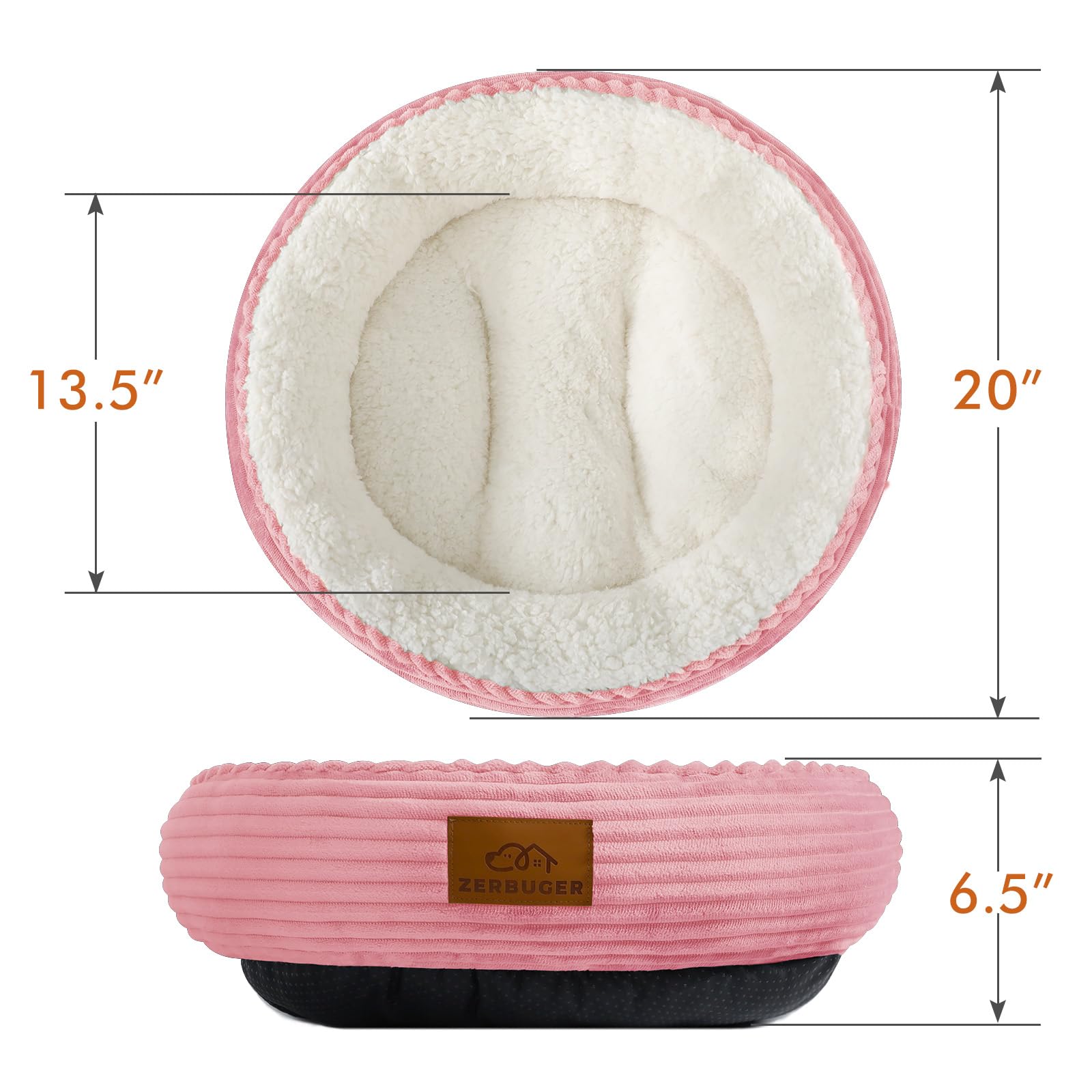 Cat Beds for Indoor Cats, Dog Beds for Small Dogs, Round Donut Pet Bed for Puppy and Kitty, Soft Cozy& Machine Washable, Non Skid Bottom, 20" (Pink, 20.0" L x 20.0" W x 6.5" Th)