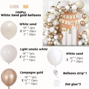 Sand White Gold Balloons Garland Arch Kit, Beige Nude White Balloon with Champagne Gold Latex Balloons for Boho Birthday Wedding Baby Shower Bridal Shower Engagement Party Decorations