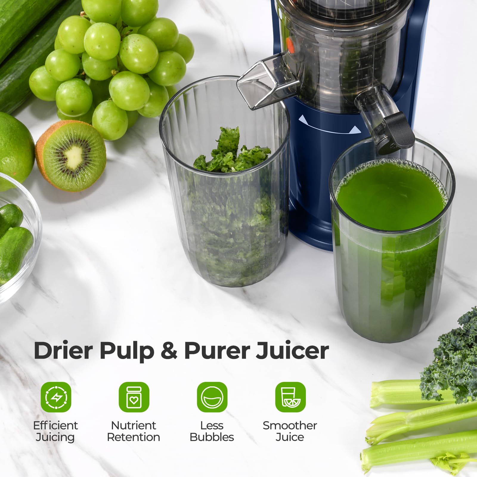 Narcissus Cold Press Juicer, Compact Slow Masticating Juicer Machines with 3" Feed Chute for Whole Vegetables and Fruits, Small Juicer Self Feeding, Easy Clean with Brush, High Juice Yield, BPA Free