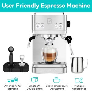 CASABREWS Espresso Machines with Milk Frother, 20 Bar Espresso Maker with Hot Water Wand for Americano, Latte, Cappuccino, Espresso Coffee Machine with Adjustable Temperature, Gifts for Coffee Lovers