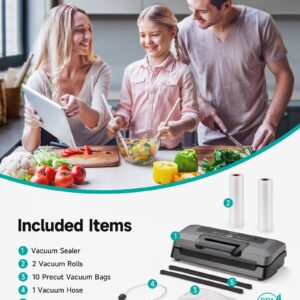 HiCOZY Vacuum Sealer, Full Automatic Vacuum Sealer Machine for Food, Handle Locked Design, Build-in Cutter, Compact Design Food Sealer With All Starter Kits, 5 Modes and 5-Year Quality Commitment