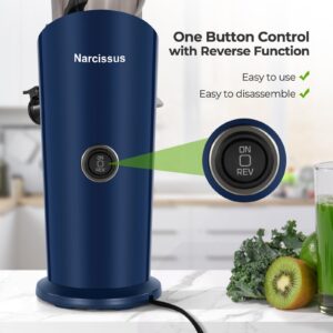 Narcissus Cold Press Juicer, Compact Slow Masticating Juicer Machines with 3" Feed Chute for Whole Vegetables and Fruits, Small Juicer Self Feeding, Easy Clean with Brush, High Juice Yield, BPA Free