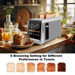 Touch Screen Toaster 2 Slice, Bagel Toaster with LCD Display, Stainless Steel Smart Digital Toasters with Single Slot Toasting,Memory Function