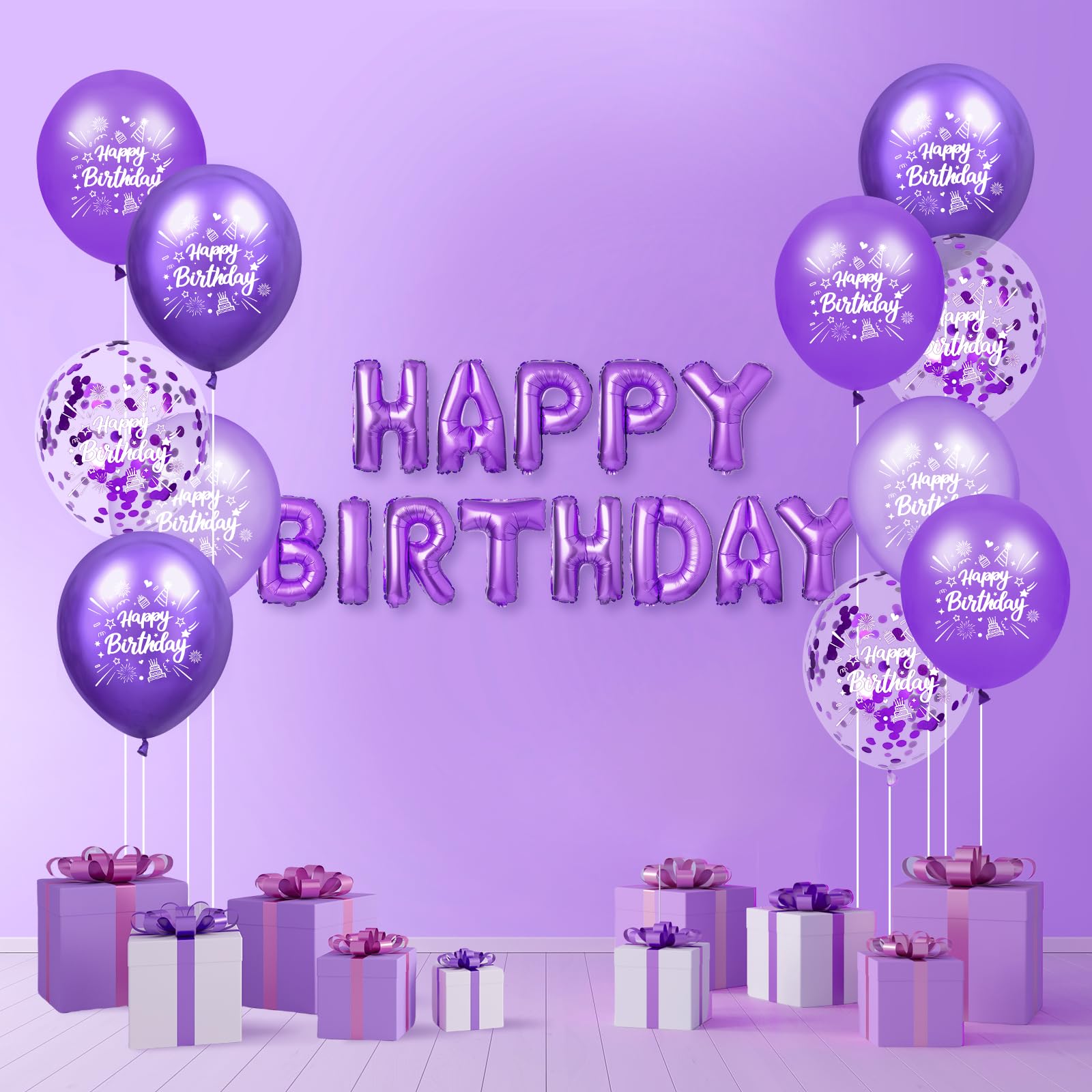 Purple Birthday Balloons 24Pcs Purple Happy Birthday Metallic Balloons Purple Latex Balloons Confetti Balloons for Girls Women Birthday Engagement Bridal Shower Wedding Anniversary Party Supplies