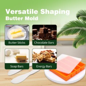 Butter Mold, Butter Molds Silicone with Lid, Quality Rectangle Butter Mold for Homemade Butter with 2 PCS Plastic Butter Spreader Knife, Non-Stick Butter Stick Maker for Refrigerator, Orange, UIRNCO