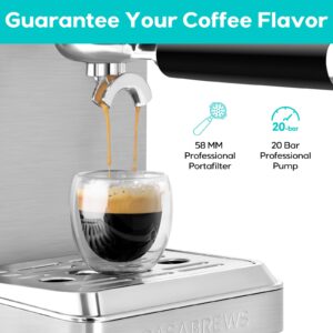 CASABREWS Espresso Machines with Milk Frother, 20 Bar Espresso Maker with Hot Water Wand for Americano, Latte, Cappuccino, Espresso Coffee Machine with Adjustable Temperature, Gifts for Coffee Lovers