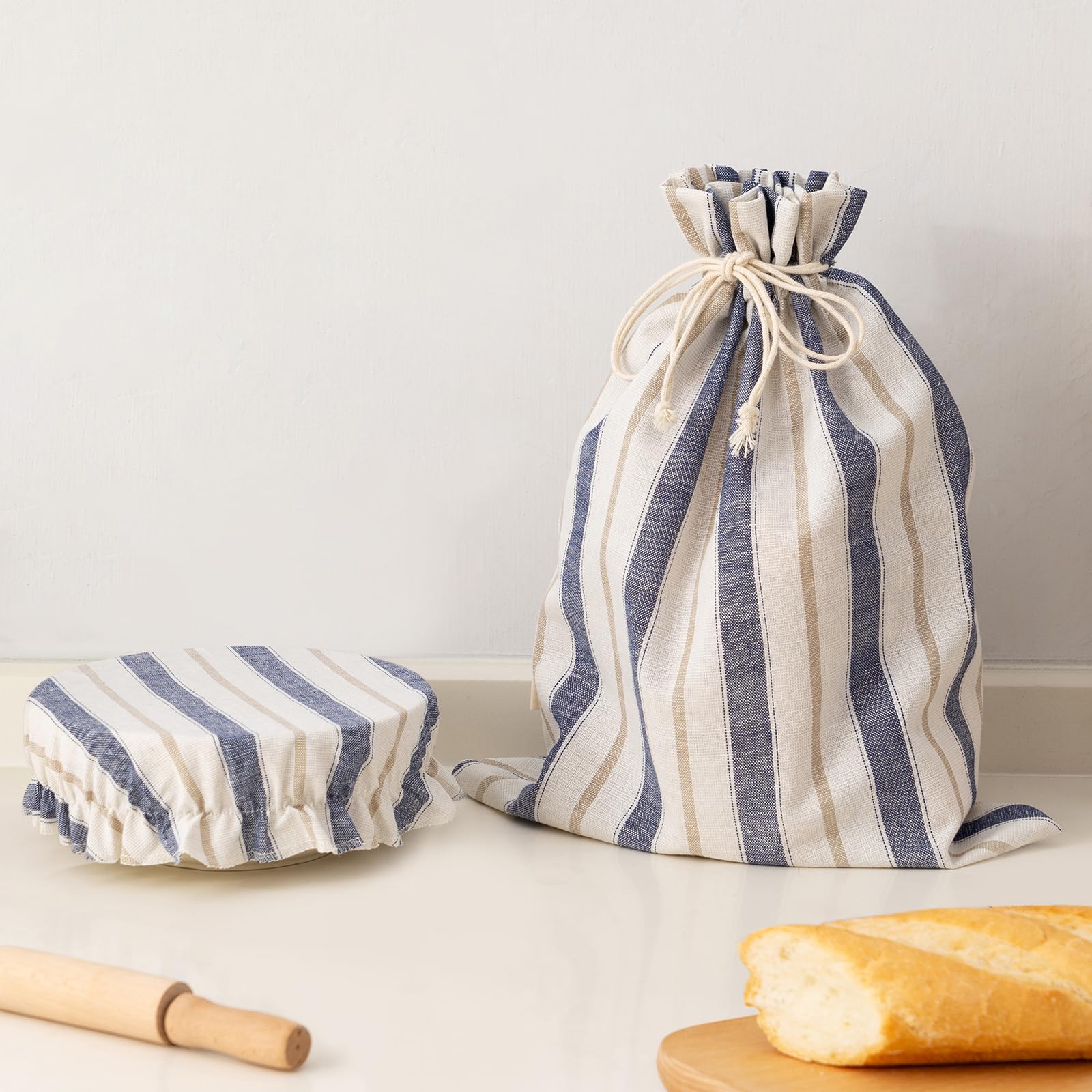 GobiSea Bread Bags for Homemade Bread Sourdough with Bowl Cover, Reusable Linen Bread Storage Bag Sourdough Bread Bags - Plastic Lined - with Bread Proofing Cover