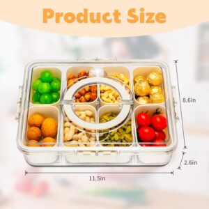 HRXFOZ Divided Serving Tray with Lid and Handle,8 Compartments Snacks Box,Snack Fruit Tray,Veggie Tray,Portable Snack Platter for Candy Fruits Nuts Snack Party Entertaining Picnic (1 PCS)