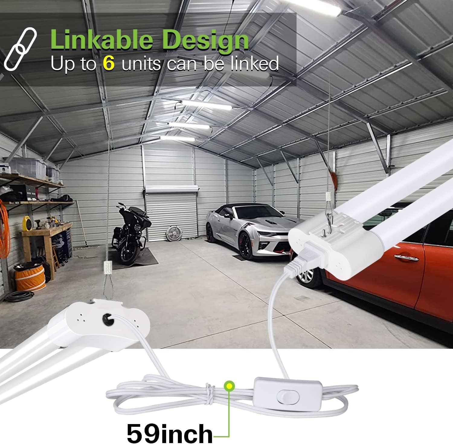 6 Pack 4FT Linkable LED Shop Light, Utility Shop Light Fixture, 4400lm, 42W [250W Equivalent], 5000K Daylight Shop Lights for Garage, Hanging or Surface Mount, with Power Cord, ETL,White