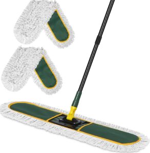 36" commercial dust mop for floor cleaning with replacement mop pads, heavy duty industrial large floor wet dry mop for cleaning office garage hardwood warehouse factory mall