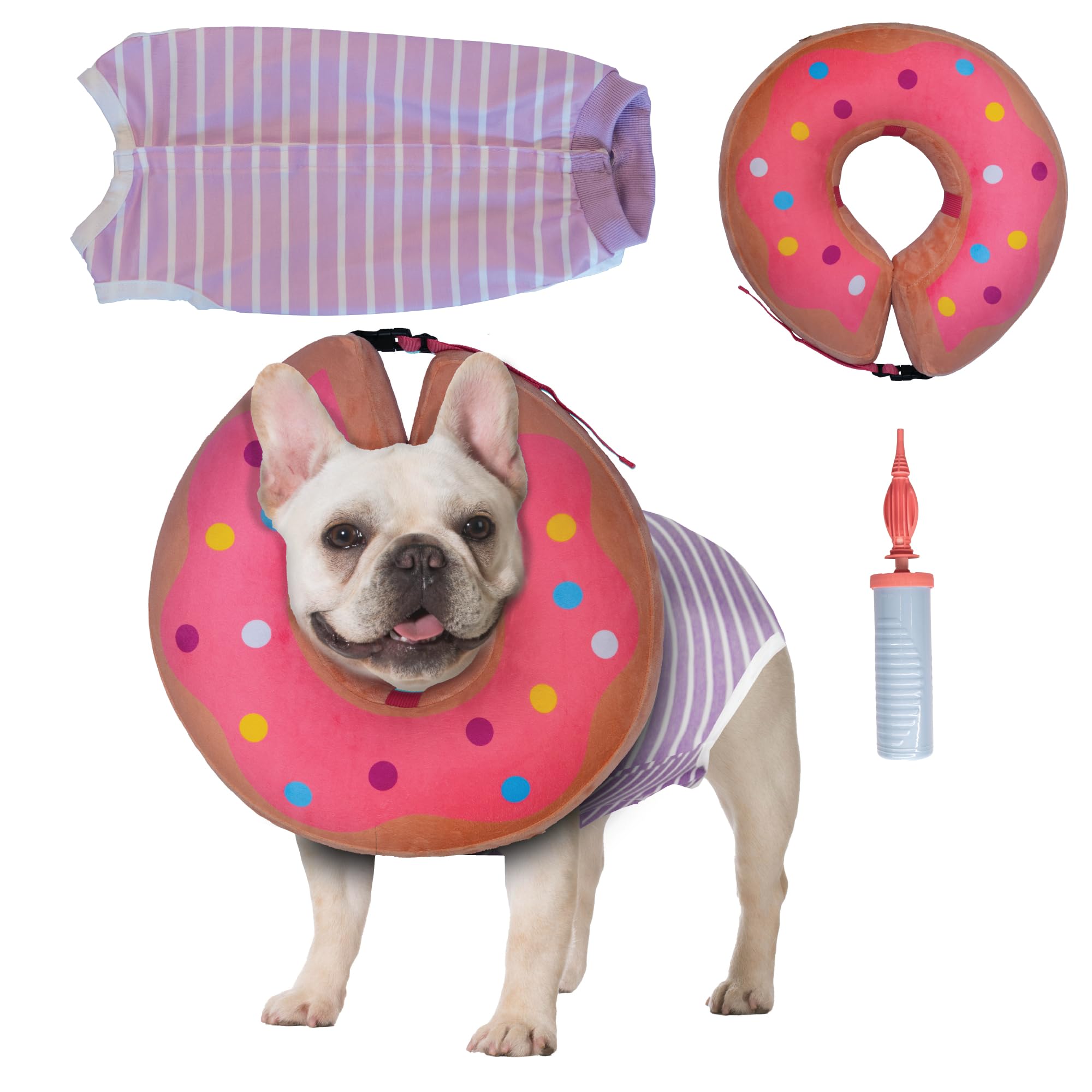 Barks & Mulligans Bundle Surgical Recovery Suit for Dogs After Surgery Onesie and Dog Donut Collar, Dog Surgery Suit Female Spay and Male Kit with Dog Cones for Large Dogs, Medium and Small, with Pump