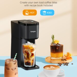 Mini Single Cup Coffee Maker, Hot and Iced Coffee Maker for K Cup and Ground, 6 to14 Oz Brew Sizes, with Recipe Book, One Cup Small Pod Coffee Machine for Travel, RV, Dorm and Desk