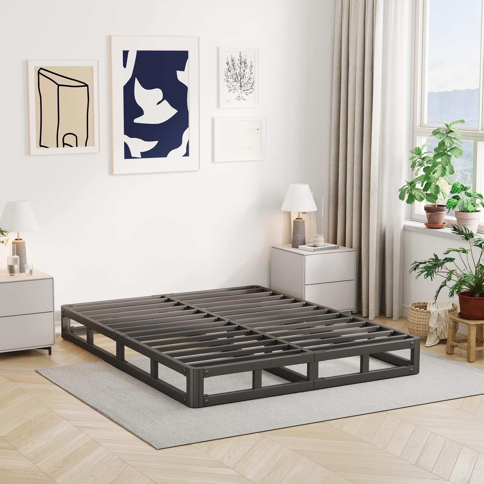 Hunlostten 5 in High Heavy Duty Full Size Bed Frame No Box Spring Needed, Low Metal Bed Frame Full, Sturdy Steel Support Mattress Foundation, Easy Assembly, Noise Free