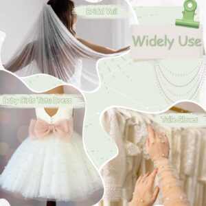 White Tulle Fabric 4 Yards Pearl Beaded Tulle by The Yard for DIY Wedding Dress Half Skirt Party Tablecloth Decor