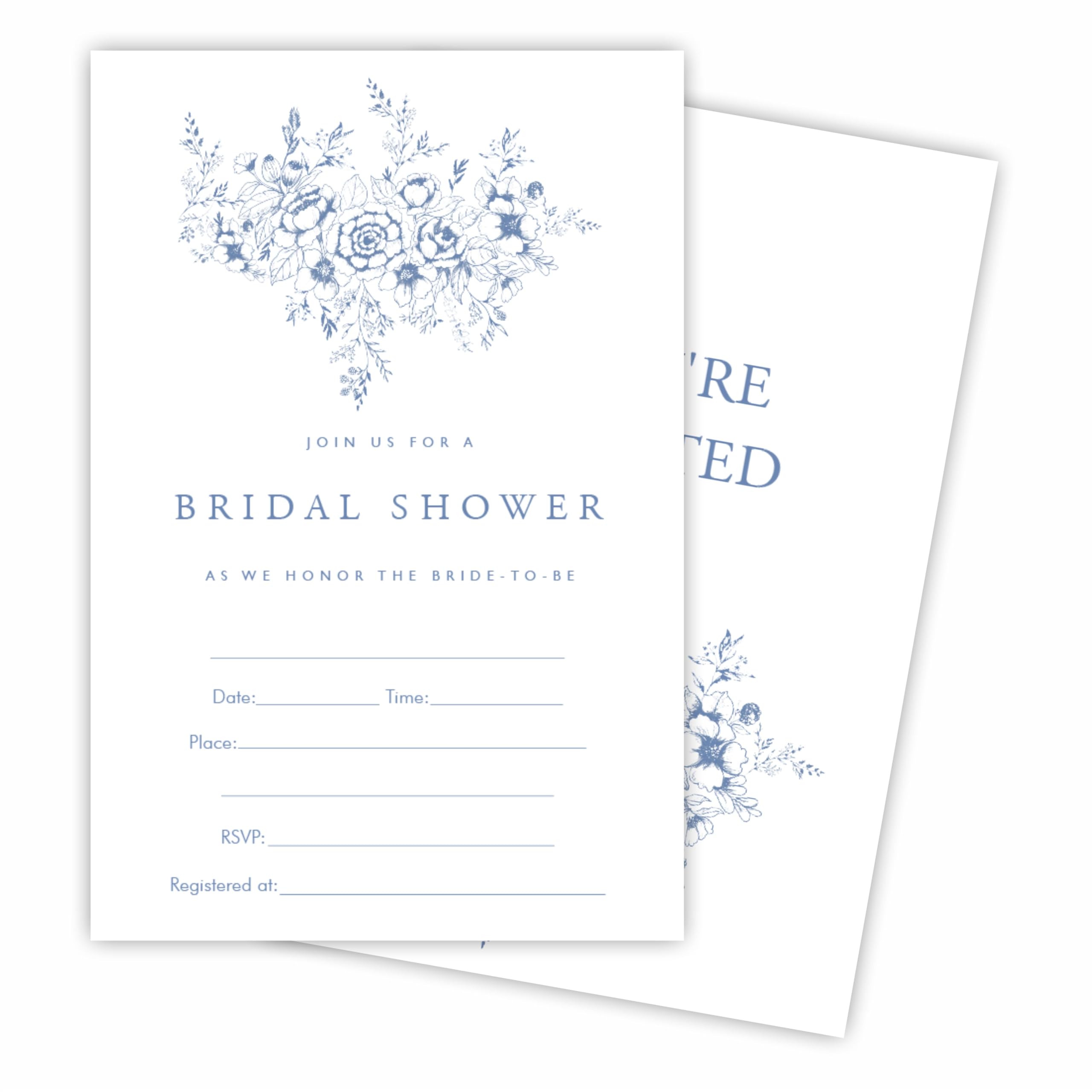 Tabyon Blue Floral Bridal Shower Invitation Cards With Envelopes, Minimalism Fill In Style Invitations For New Couples, Mr And Mrs, Newlyweds Invites, Party Favor & Supplies(25 Pcs) - A03