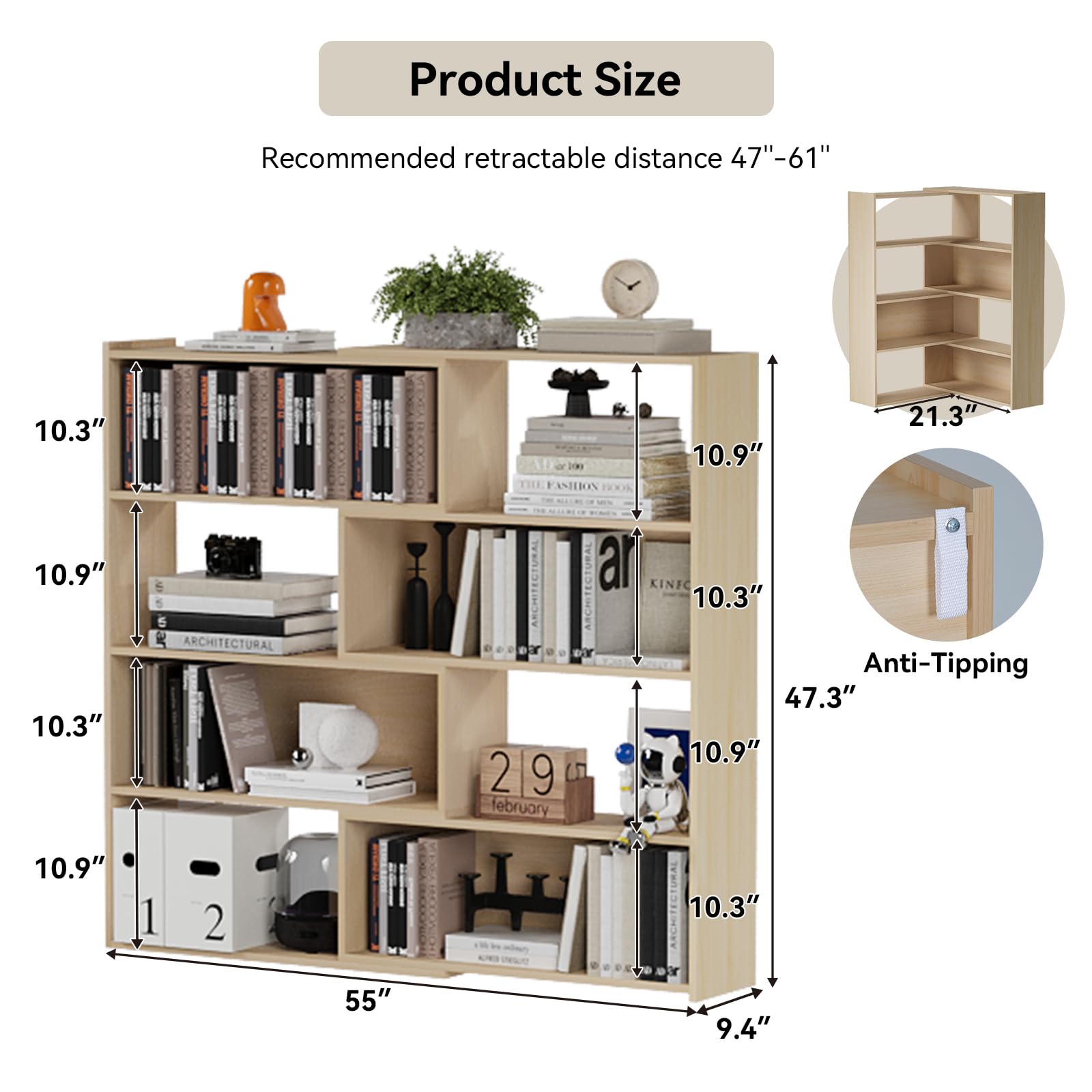 ARTETHYS Corner Bookcase Shelf Cube Bookshelf with 4-Tier Adjustable Shelves Open Narrow Bookcase Rack for CDs/Movies/Books, Utility Small Book Organizer Shelves for Bedroom, Living Room, Home Office